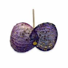 Load image into Gallery viewer, Czech glass large petal leaf drop beads 10pc etched blue purple gold 15x12mm
