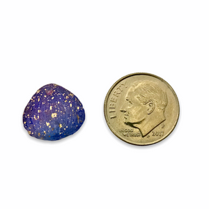 Czech glass large petal leaf drop beads 10pc etched blue purple gold 15x12mm