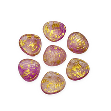 Load image into Gallery viewer, Czech glass large petal leaf drop beads 10pc etched pink gold 15x12mm-Orange Grove Beads

