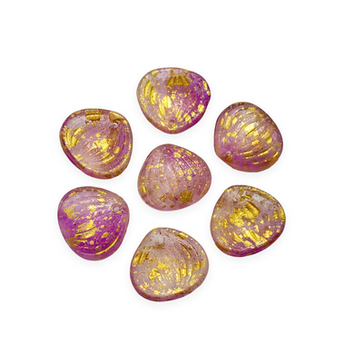 Czech glass large petal leaf drop beads 10pc etched pink gold 15x12mm-Orange Grove Beads