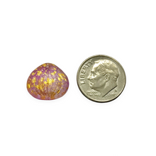 Load image into Gallery viewer, Czech glass large petal leaf drop beads 10pc etched pink gold 15x12mm
