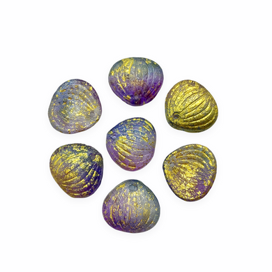 Czech glass large petal leaf drop beads 10pc etched purple blue gold 15x12mm #1-Orange Grove Beads