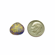 Load image into Gallery viewer, Czech glass large petal leaf drop beads 10pc etched purple blue gold 15x12mm #1
