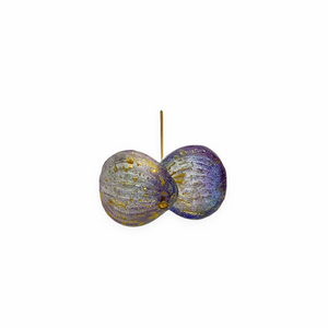 Czech glass large petal leaf drop beads 10pc etched purple blue gold 15x12mm #1