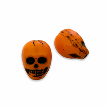 Load image into Gallery viewer, Czech glass skull beads 6pc opaque orange black decor 14mm
