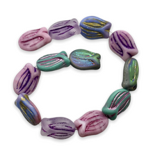 Load image into Gallery viewer, Czech glass tulip flower beads sampler 12pc blue purple pink 16x11mm-Orange Grove Beads
