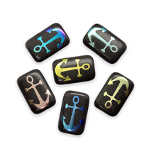 Load image into Gallery viewer, Czech glass rectangle laser tattoo anchor beads 6pc jet black AB 18x12mm
