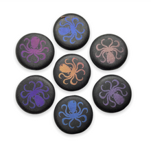 Load image into Gallery viewer, Czech glass laser tattoo octopus coin beads 8pc jet black iris 17mm
