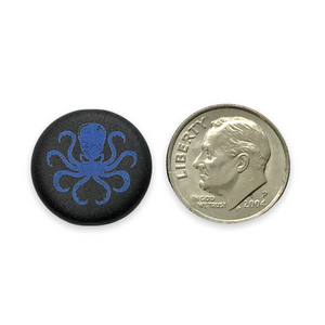 Czech glass laser tattoo octopus coin beads 8pc jet black iris 17mm