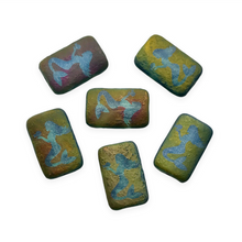Load image into Gallery viewer, Czech glass laser tattoo mermaid rectangle beads 6pc etched blue sliperit 18x12mm-Orange Grove Beads
