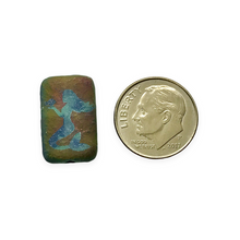 Load image into Gallery viewer, Czech glass laser tattoo mermaid rectangle beads 6pc etched blue sliperit 18x12mm
