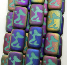 Load image into Gallery viewer, Czech glass laser tattoo mermaid rectangle beads 6pc matte turquoise sliperit 18x12mm-Orange Grove Beads
