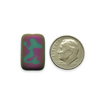 Load image into Gallery viewer, Czech glass laser tattoo mermaid rectangle beads 6pc matte turquoise sliperit 18x12mm
