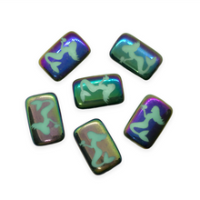 Load image into Gallery viewer, Czech glass laser tattoo mermaid rectangle beads 6pc opaque turquoise 18x12mm-Orange Grove Beads
