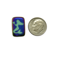 Load image into Gallery viewer, Czech glass laser tattoo mermaid rectangle beads 6pc turquoise sliperit 18x12mm
