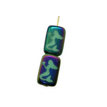 Load image into Gallery viewer, Czech glass laser tattoo mermaid rectangle beads 6pc turquoise sliperit 18x12mm

