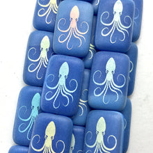 Load image into Gallery viewer, Czech glass rectangle laser tattoo squid beads 6pc matte blue AB 18x12mm-Orange Grove Beads
