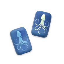 Load image into Gallery viewer, Czech glass rectangle laser tattoo squid beads 6pc matte blue AB 18x12mm
