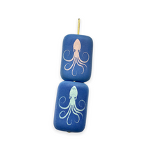Load image into Gallery viewer, Czech glass rectangle laser tattoo squid beads 6pc matte blue AB 18x12mm
