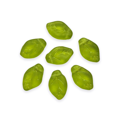 Czech glass leaf beads 25pc translucent matte olivine green 12x7mm-Orange Grove Beads
