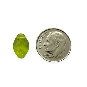 Czech glass leaf beads 25pc translucent matte olivine green 12x7mm