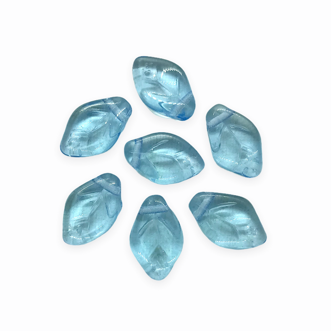 Czech glass leaf beads 25pc translucent light sapphire blue 12x7mm-Orange Grove Beads