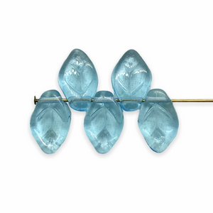 Czech glass leaf beads 25pc translucent light blue 12x7mm