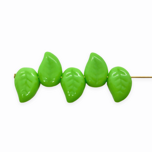Czech glass leaf beads 20pc opaque spring green 12x9mm