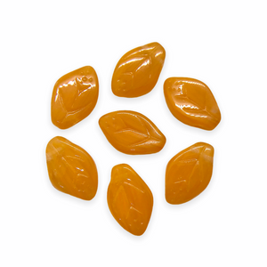 Czech glass leaf beads 25pc opaline orange 12x7mm-Orange Grove Beads