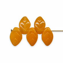 Load image into Gallery viewer, Czech glass leaf beads 25pc opaline orange 12x7mm
