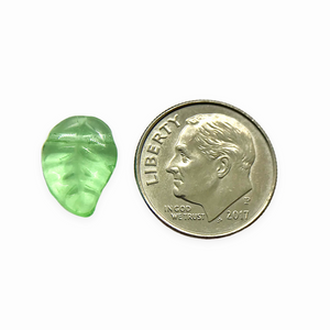 Czech glass leaf beads 20pc translucent light peridot green 12x9mm side drill