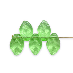 Czech glass leaf beads 25pc translucent light green 12x7mm-Orange Grove Beads