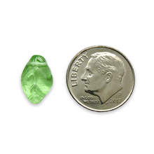 Load image into Gallery viewer, Czech glass leaf beads 25pc translucent light peridot green 12x7mm
