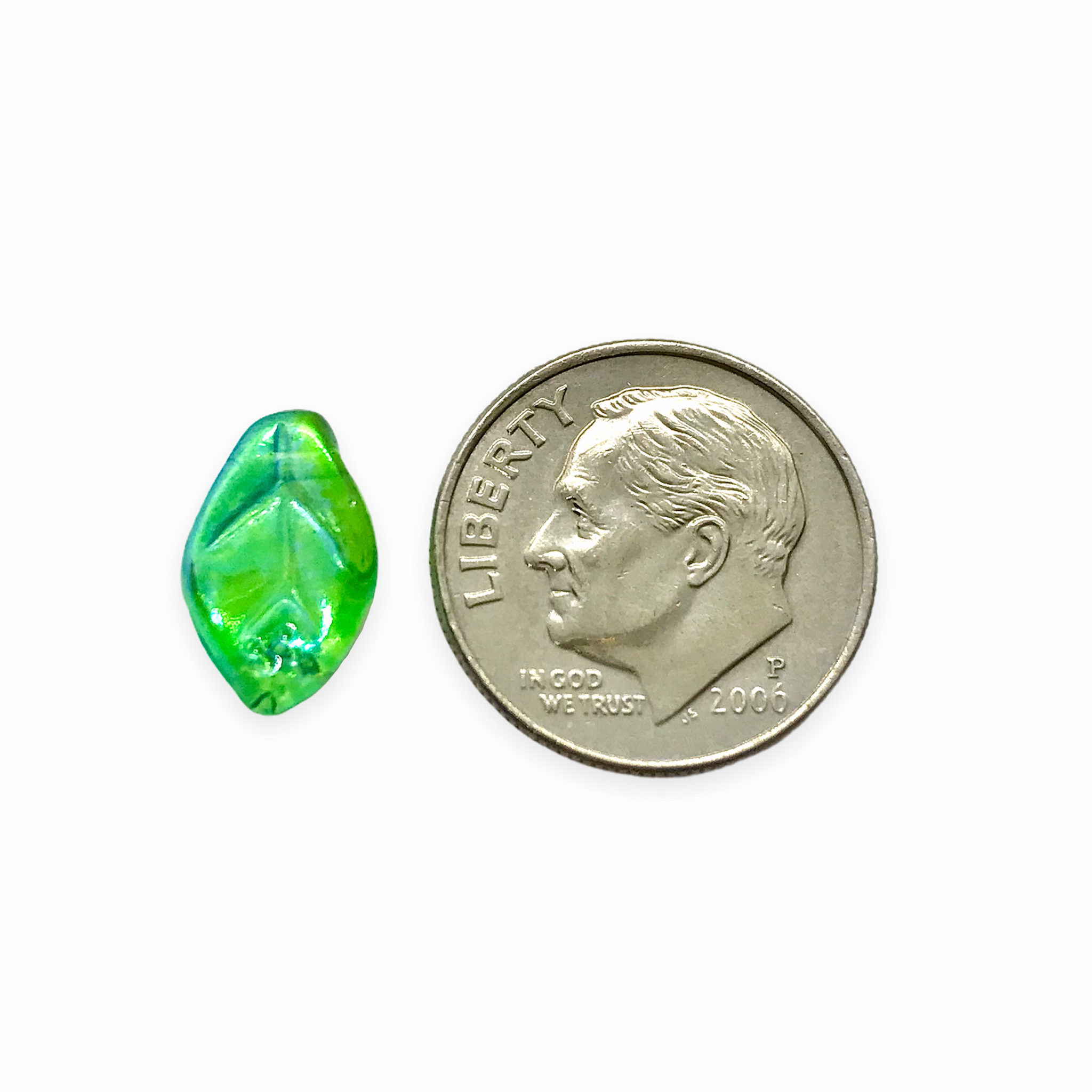 Czech glass leaf beads 25pc translucent light peridot green 12x7mm