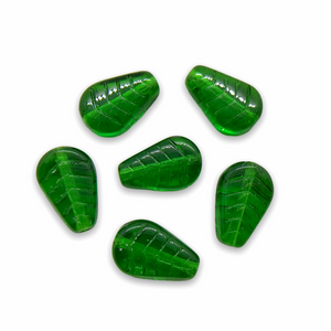 Czech glass vintage style green leaf beads 25pc 12x8mm-Orange Grove Beads