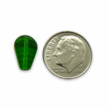 Load image into Gallery viewer, Czech glass vintage style leaf beads charms 25pc translucent green 12x8mm
