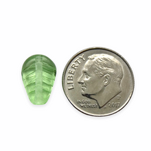 Load image into Gallery viewer, Czech glass retro carved cactus leaf beads charms 25pc light green 12x8mm
