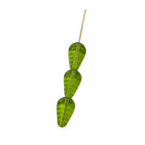 Czech glass cactus leaf beads 25pc olivine green 12x8mm