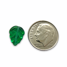 Load image into Gallery viewer, Czech glass leaf beads 25pc translucent emerald green AB 11x8
