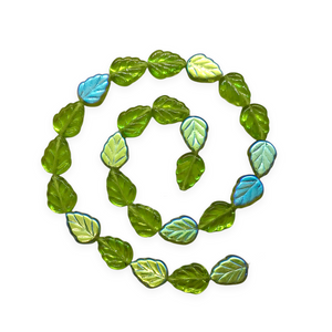 Czech glass leaf beads 25pc translucent olivine green AB 11x8-Orange Grove Beads