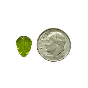 Czech glass leaf beads 25pc translucent olivine green AB 11x8mm #1