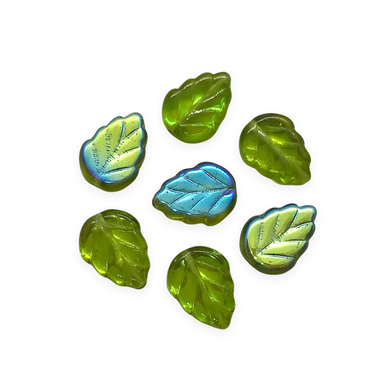 Czech glass leaf beads 25pc translucent olivine green AB 11x8mm-Orange Grove Beads