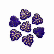 Load image into Gallery viewer, Czech glass vintage style leaf beads charms 16pc blue gold inlay 12x12mm-Orange grove Beads
