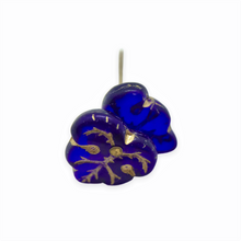 Load image into Gallery viewer, Czech glass vintage style leaf beads 16pc blue gold 12x12mm
