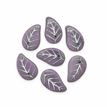Load image into Gallery viewer, Czech glass flat leaf charms beads 20pc purple silver 14x9mm-Orange Grove Beads
