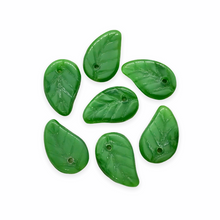 Load image into Gallery viewer, Czech glass flat leaf charms beads 20pc moonlight green 14x9mm
