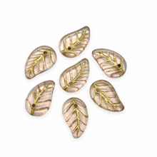 Load image into Gallery viewer, Czech glass flat leaf charms beads 20pc pale purple gold 14x9mm-Orange grove Beads
