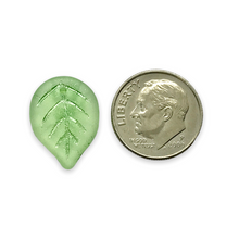 Load image into Gallery viewer, Czech glass large leaf beads charms 10pcs frosted pale green 18x13mm
