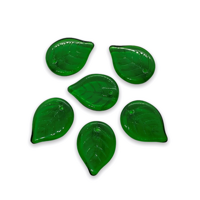 Czech glass large leaf beads charms 10pcs translucent green 18x13mm-Orange Grove Beads