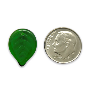 Czech glass large leaf beads 10pcs translucent green 18x13mm